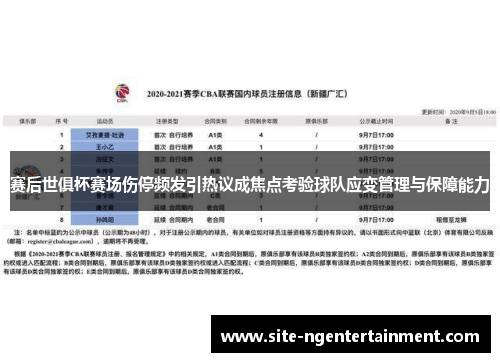 赛后世俱杯赛场伤停频发引热议成焦点考验球队应变管理与保障能力 赛后世俱杯赛场伤停频发引热议成焦点考验球队应变管理与保障能力